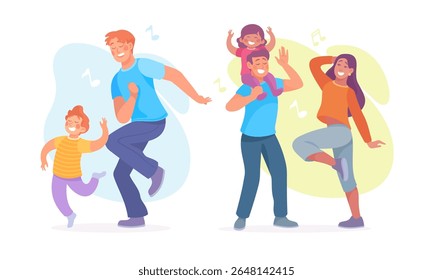 A Joyful Family Comes Together to Dance with Their Happy Kids Full of Energy and Laughter