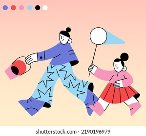 Joyful Family Fun Illustration Featuring Parents and Kids Playing, Laughing, and Enjoying Quality Time Together