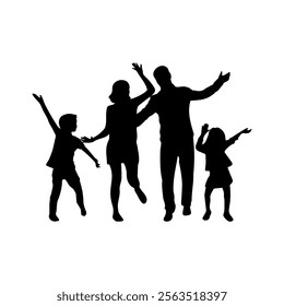 Joyful family silhouette, celebrating togetherness and happiness in a vector illustration.