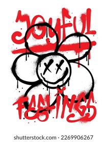 Joyful Feelings un diseño de impresión de estilo graffiti con un emoji feliz e ilustración margarita