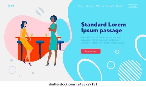 Joyful female friends meeting in bar. Women drinking and chatting in coffee shop flat vector illustration. Communication, friendship concept for banner, website design or landing web page