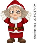 A joyful female Santa Claus with glasses in a cartoon style