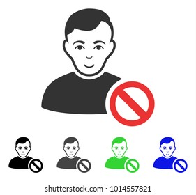 Joyful Forbidden User vector pictograph. Vector illustration style is a flat iconic forbidden user symbol with grey, black, blue, green color variants. Human face has happiness sentiment.