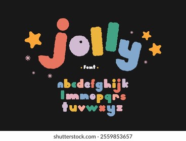 Joyful, fun, and colorful font. Bright, playful alphabet letters in a bubble chubby balloon style. Perfect for kids books, cute cards, and cartoon aesthetics. happy, bubbly, playful font style design