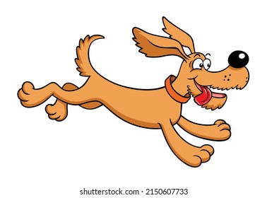 Joyful Funny Puppy Rushes. Cute Happy Dog Running Fast With Tongue Out. Small Funny Puppy Jumping. Vector Illustration Isolated On White Background. Red-haired Cartoon Dog Joyfully Runs For A Walk.