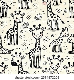 Joyful Giraffes Print Design in Vector