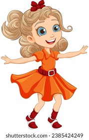 A joyful girl dancing in a lively cartoon style