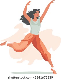 Joyful girl dancing in orange pants
