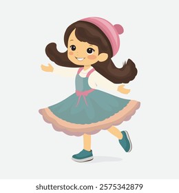 Joyful Girl Dancing Vector Illustration. A charming illustration of a happy girl dancing with joy, perfect for themes of celebration, happiness, and childhood