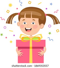 
Joyful girl holding a box with a gift.