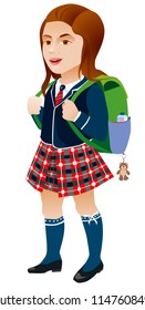 Joyful girl in a hurry to go to school