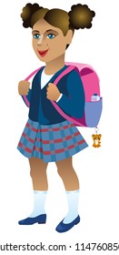 Joyful girl in a hurry to go to school