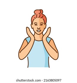Joyful girl laughs color line illustration. Behavior of people
