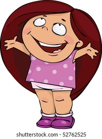 Joyful girl in a pink dress