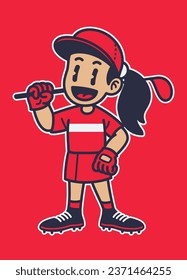 Joyful Girl Playing golf Cartoon Isolated