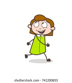 Joyful Girl Running Vector Illustration