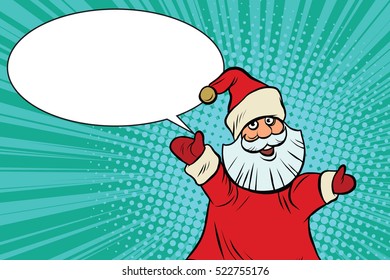Joyful good pop art retro Santa Claus. vector illustration. Vintage character