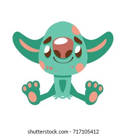 Joyful green monster with big ears