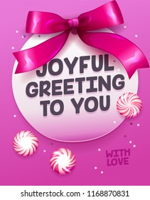 Joyful greeting to you celebration card. Vector inspirational quote Happy New Year background with holiday decoration and Christmas elements.