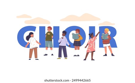 Joyful Group Of Kids Singing In Choir Vector Concept. Children Reading From Songbooks And Expressing Happiness - Powered by Shutterstock - Get 15% off with code: PIKWIZARD15