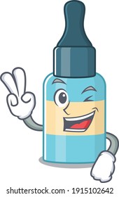 A joyful hair oil cartoon mascot style show two fingers pose. Vector illustration