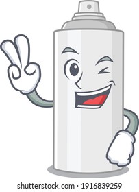 A joyful hair spray cartoon mascot style show two fingers pose. Vector illustration