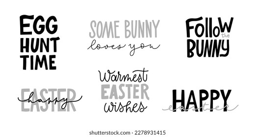 Joyful Happy Easter hand-drawn lettering for greeting cards, social media posts, stickers. Spring vector illustration in flat style.