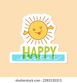 Joyful Happy Easter hand-drawn lettering for greeting cards, social media posts, stickers. Colorful candy pastels spring vector illustration in flat style.