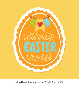 Joyful Happy Easter hand-drawn lettering for greeting cards, social media posts, stickers. Colorful candy pastels spring vector illustration in flat style.