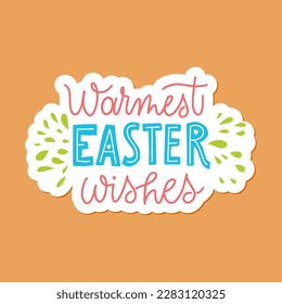 Joyful Happy Easter hand-drawn lettering for greeting cards, social media posts, stickers. Colorful candy pastels spring vector illustration in flat style.