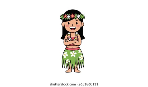 Joyful Hula Dancer in Hawaiian Attire Performing Traditional Polynesian Dance