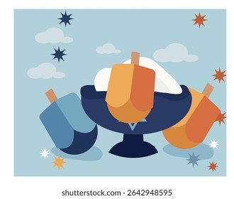 joyful illustrations commemorating Hanukkah, the Jewish Festival of Lights. perfect for Hanukkah greeting, social media post, holiday cards, and visual content celebrating the Festival of Lights.