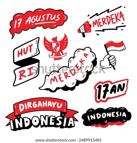 Joyful Indonesian Independence Day celebration with vibrant flags, parades, and cultural festivities. Indonesian Independence Day Doodle.