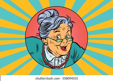 joyful intelligent grandmother. Pop art retro vector illustration