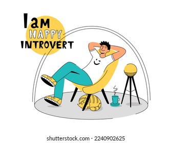 Un concepto jovial e introvertido. Soy feliz, introvertido. La mentalidad, el carácter y el temperamento introvertidos. Autoaislamiento.