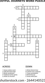 Joyful Journeys tema de inverno Palavra Puzzle Crossword Grid Vetor do jogo