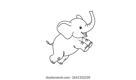 Joyful jumping elephant illustration with detailed outline artwork perfect for children's books and playful designs