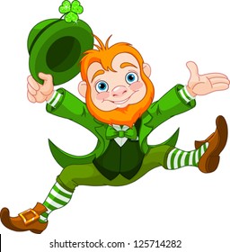 Joyful jumping leprechaun.