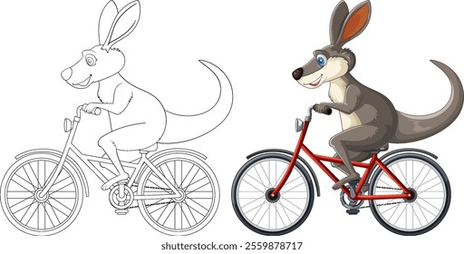 A joyful kangaroo cycling on a red bike