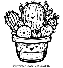 Joyful Kawaiicore Cactus Carnival: Hand-Drawn Coloring Spectacle!