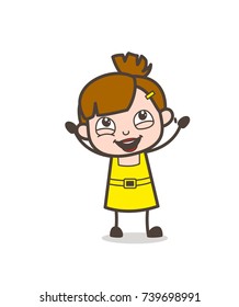 Joyful Kid Happy Hands Vector - Cute Cartoon Girl Vector
