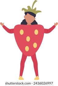 Joyful Kid In Vibrant Vegetable Costume.flat vector illustration.strawberry