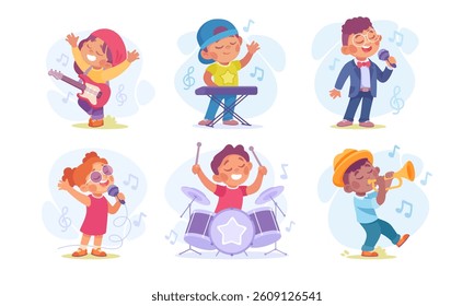 Joyful Kids Engaging in Playful Musical Activities while Surrounded by a Colorful Scene
