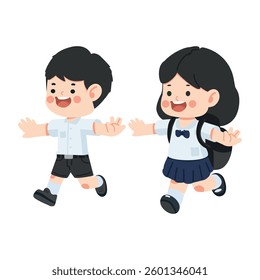 Joyful Kids running to school cartoon