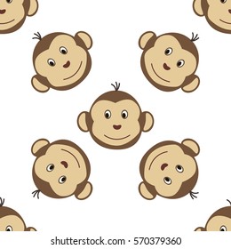 Joyful kids seamless pattern with monkeys muzzles. Vector background for greeting cards, wallpapers, screen savers, games room, design, interior