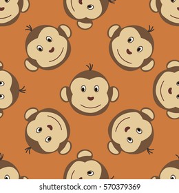 Joyful kids seamless pattern with monkeys muzzles. Vector background for greeting cards, wallpapers, screen savers, games room, design, interior
