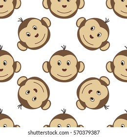 Joyful kids seamless pattern with monkeys muzzles. Vector background for greeting cards, wallpapers, screen savers, games room, design, interior