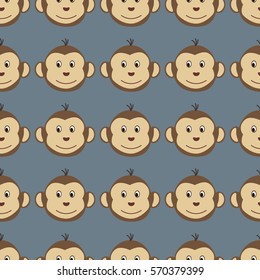 Joyful kids seamless pattern with monkeys muzzles. Vector background for greeting cards, wallpapers, screen savers, games room, design, interior