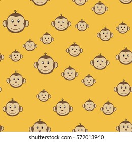 Joyful kids seamless pattern with monkeys muzzles. Vector background for greeting cards, wallpapers, screen savers, games room, design, interior.