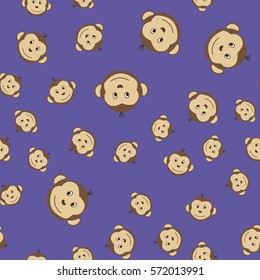 Joyful kids seamless pattern with monkeys muzzles. Vector background for greeting cards, wallpapers, screen savers, games room, design, interior.